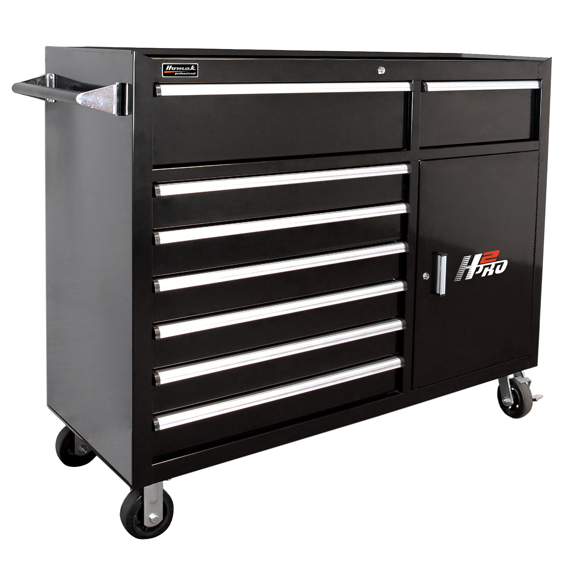 Homak H2PRO 56in. 8-Drawer Roller Tool Cabinet, With 2 Compartment Drawers, Black, 56 1/4in.W x 22 7/8in.D x 45 3/4in.H, Model# BK04056082